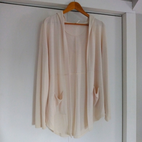 Cream Cardigan Long Sleeve Open Front - Picture 3 of 9